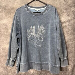 Jane + Delancey New York City Embroidered Mineral Wash Sweatshirt Size 1X Blue